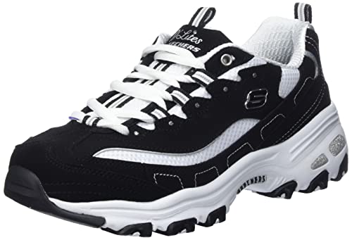 Skechers D'LITES BIGGEST FAN, Zapatillas para Mujer, Black Trubuck/ White Mesh/...